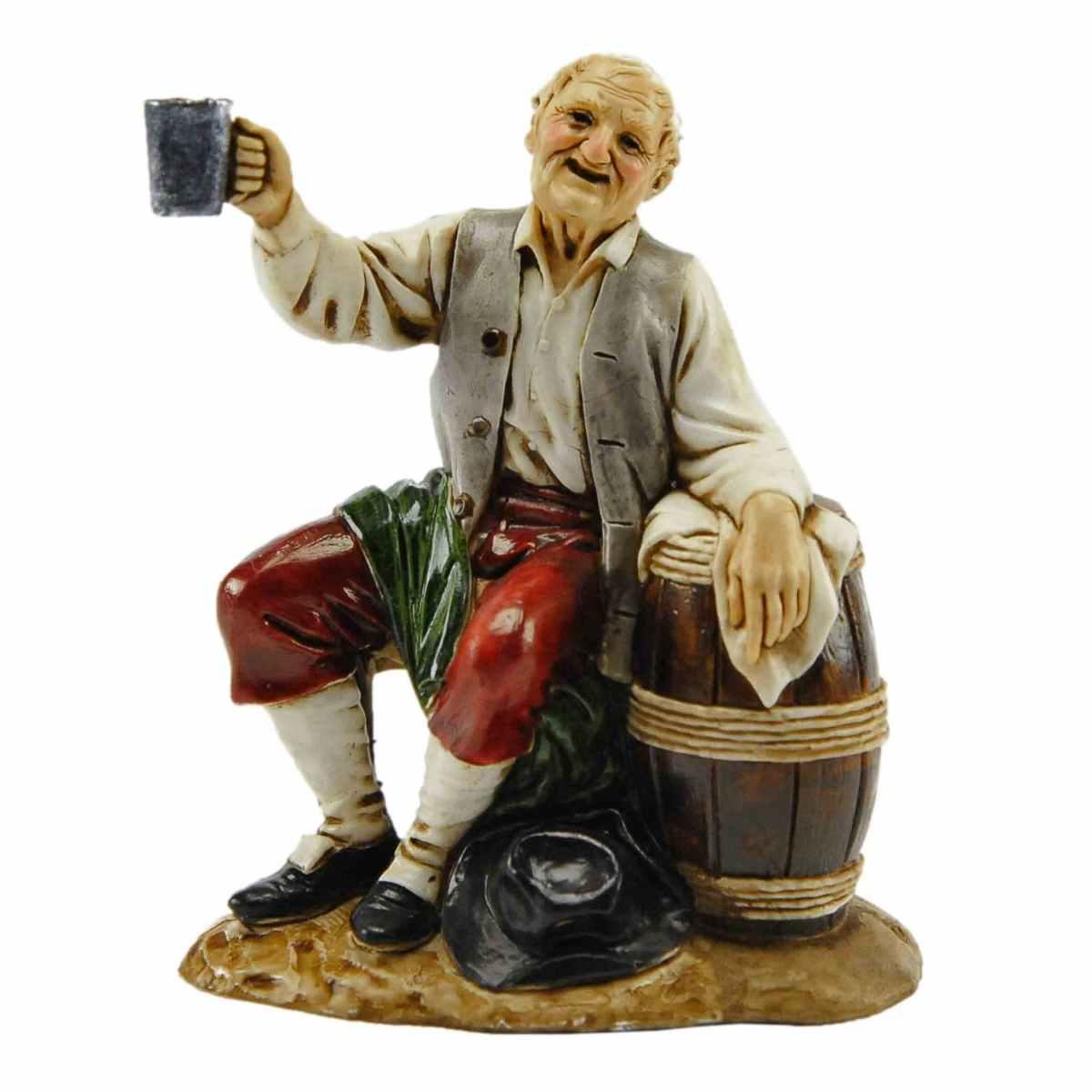 Statua presepe 12 cm pastore seduto botte calice