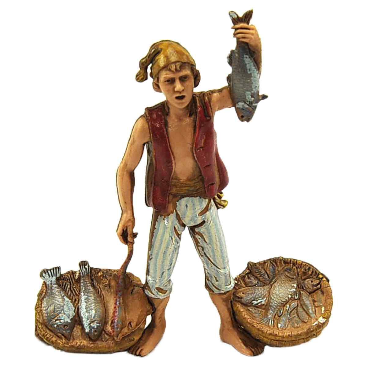 Statua presepe 10 cm pescivendolo due ceste