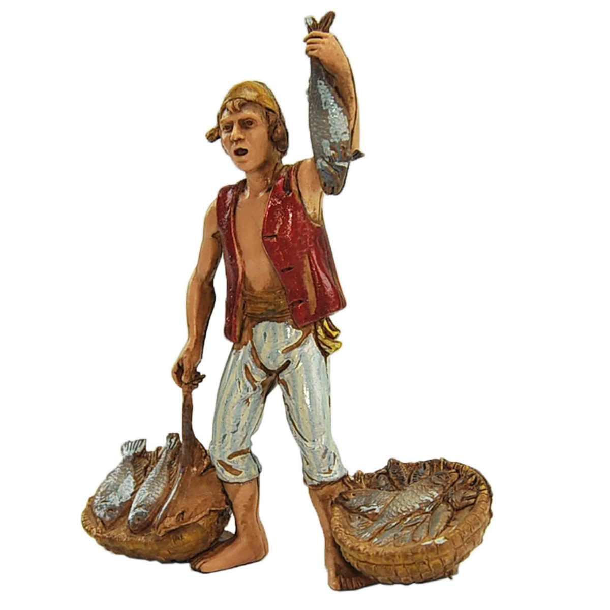 Statua presepe 10 cm pescivendolo due ceste