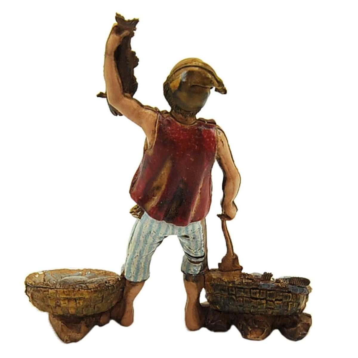 Statua presepe 10 cm pescivendolo due ceste