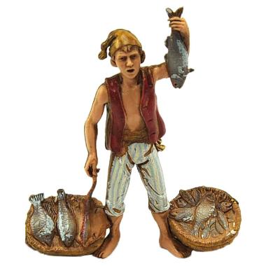Statua presepe 10 cm pescivendolo due ceste