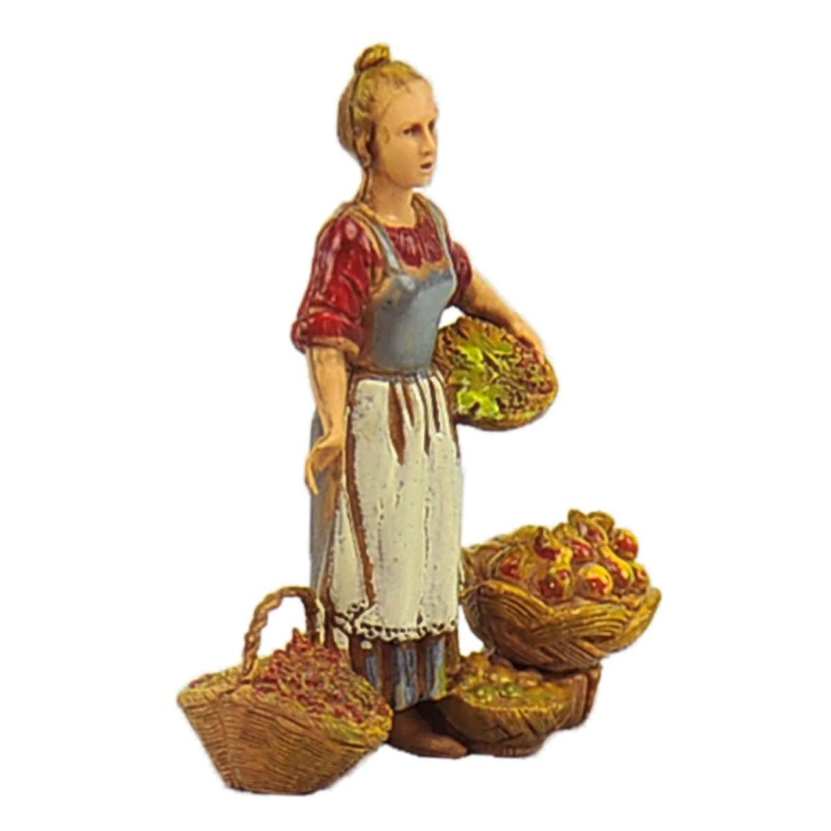 Statua presepe 10 cm fruttivendola 4 ceste frutta