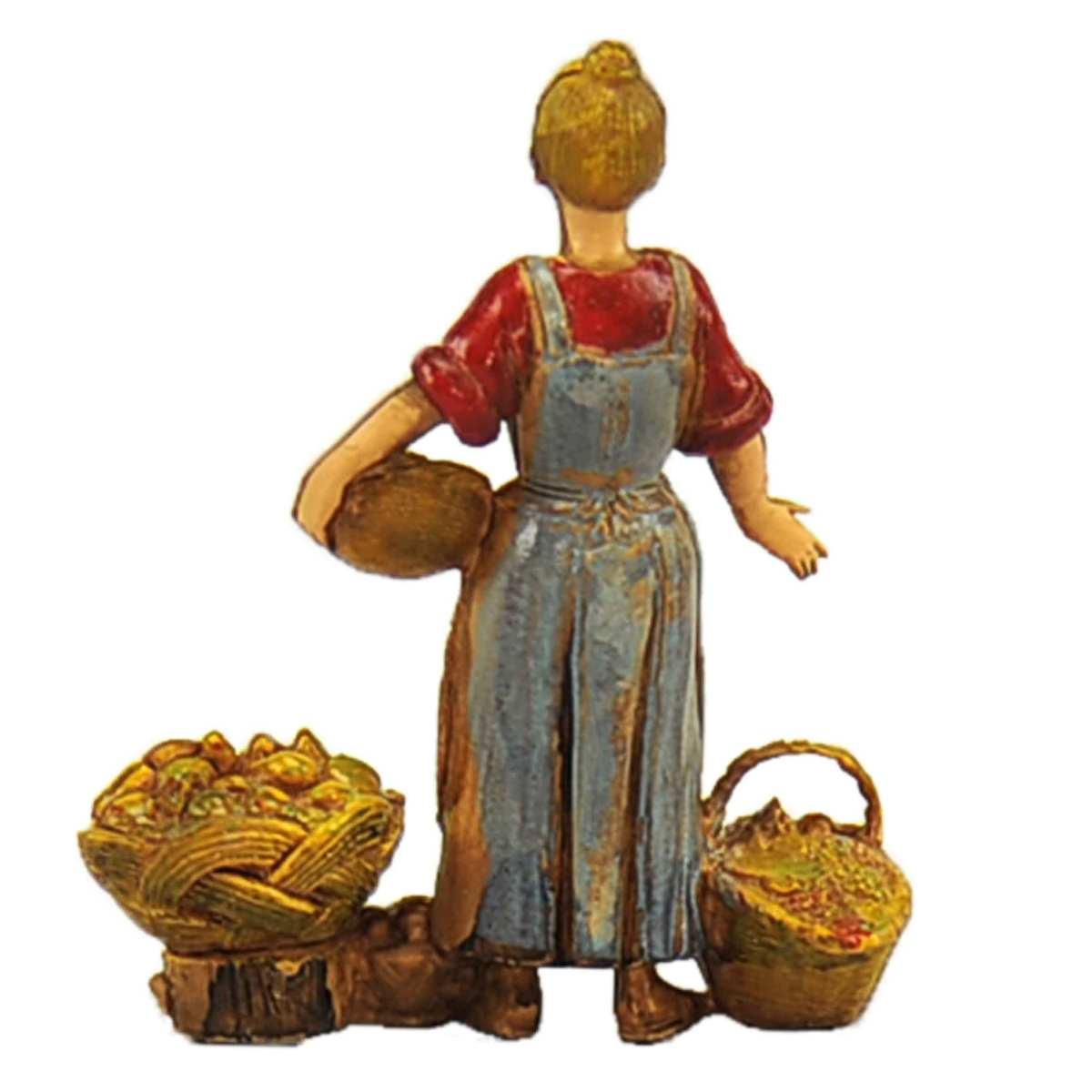 Statua presepe 10 cm fruttivendola 4 ceste frutta