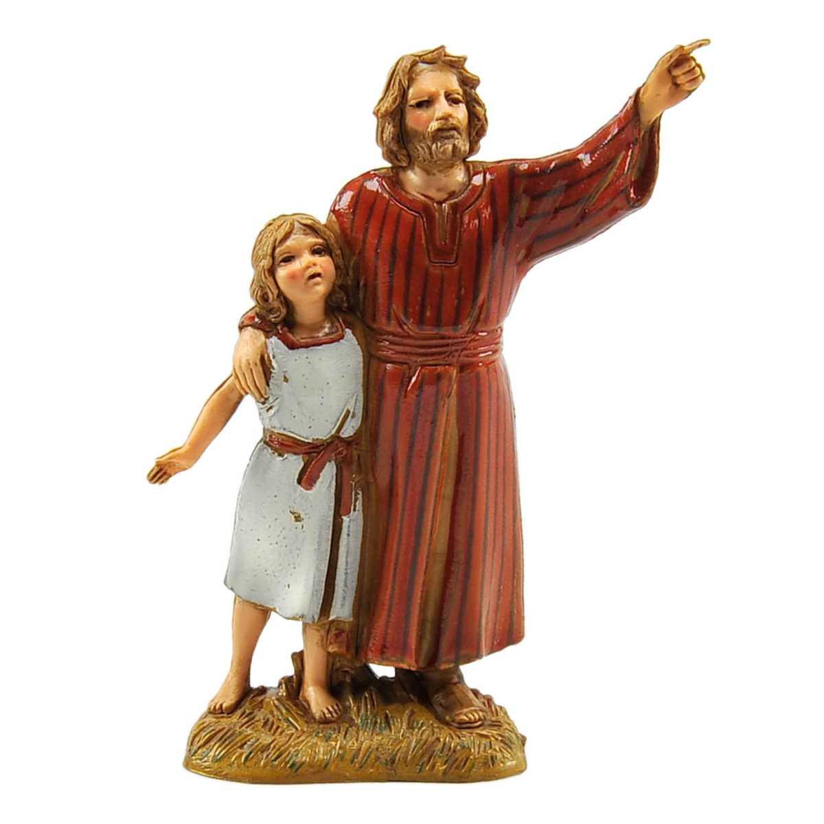 Statua presepe 10 cm uomo che indica bambina