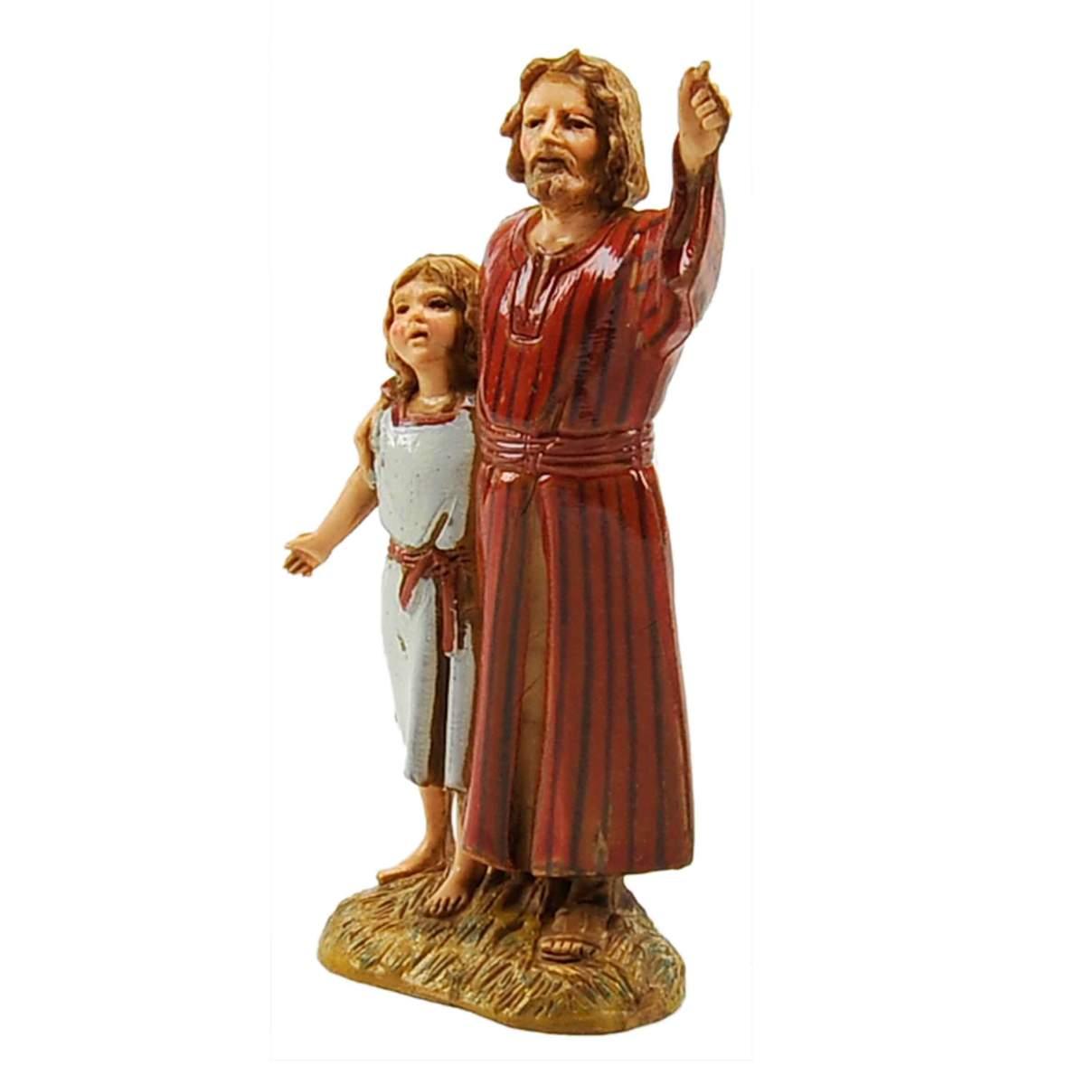 Statua presepe 10 cm uomo che indica bambina