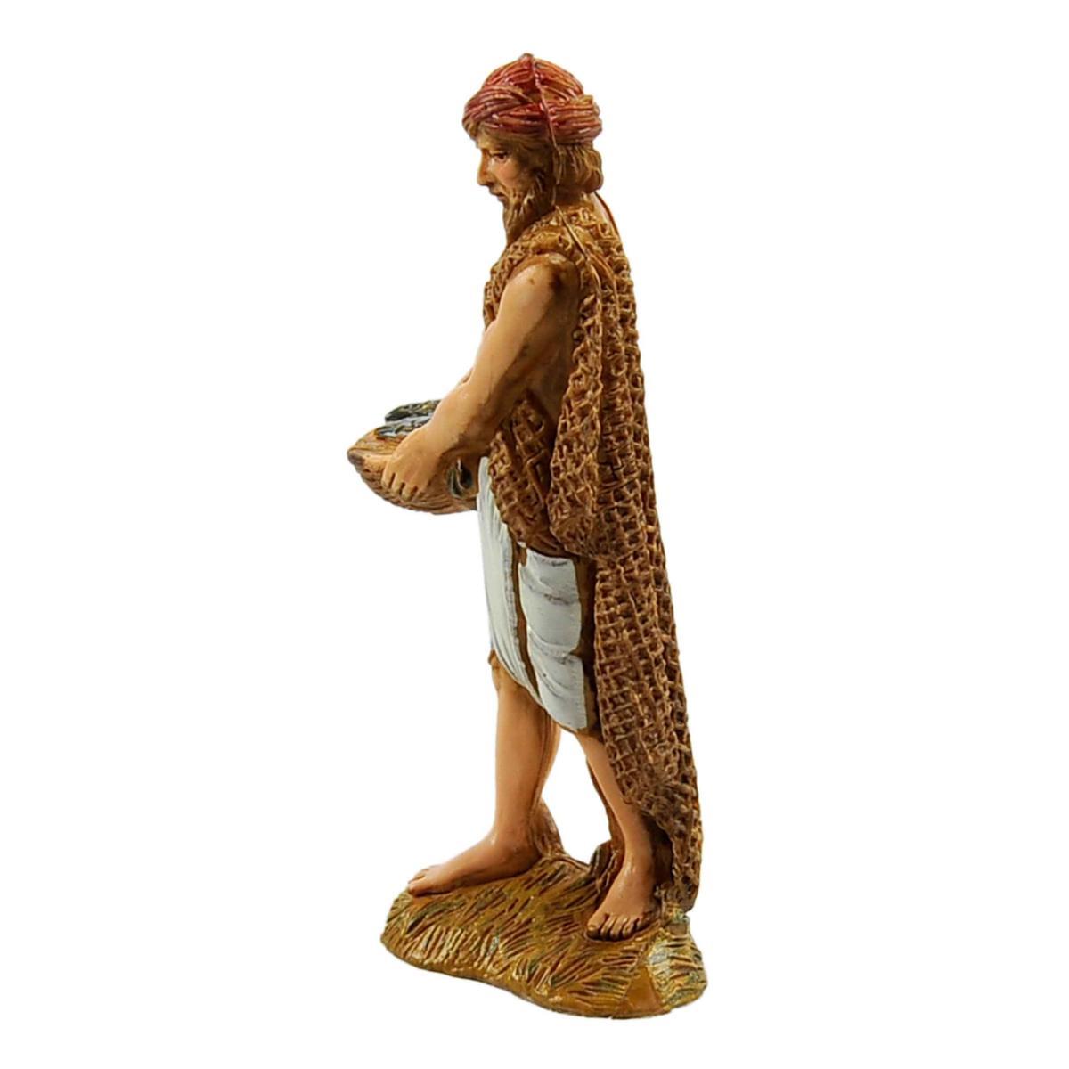 Statua presepe 10 cm pescivendolo cesta pesce