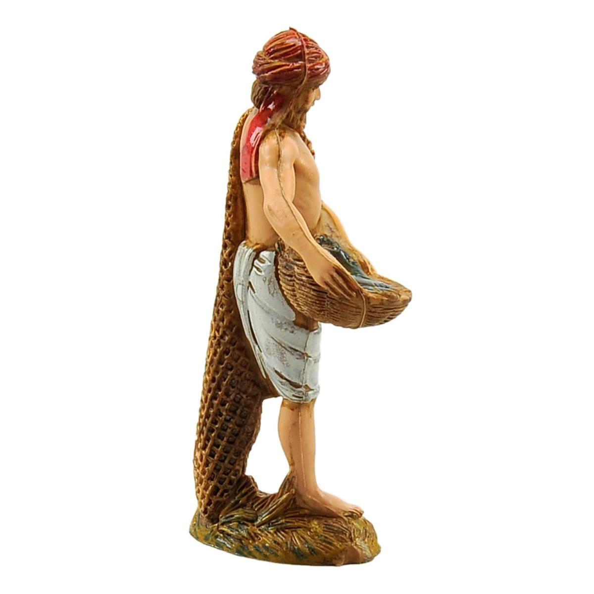 Statua presepe 10 cm pescivendolo cesta pesce