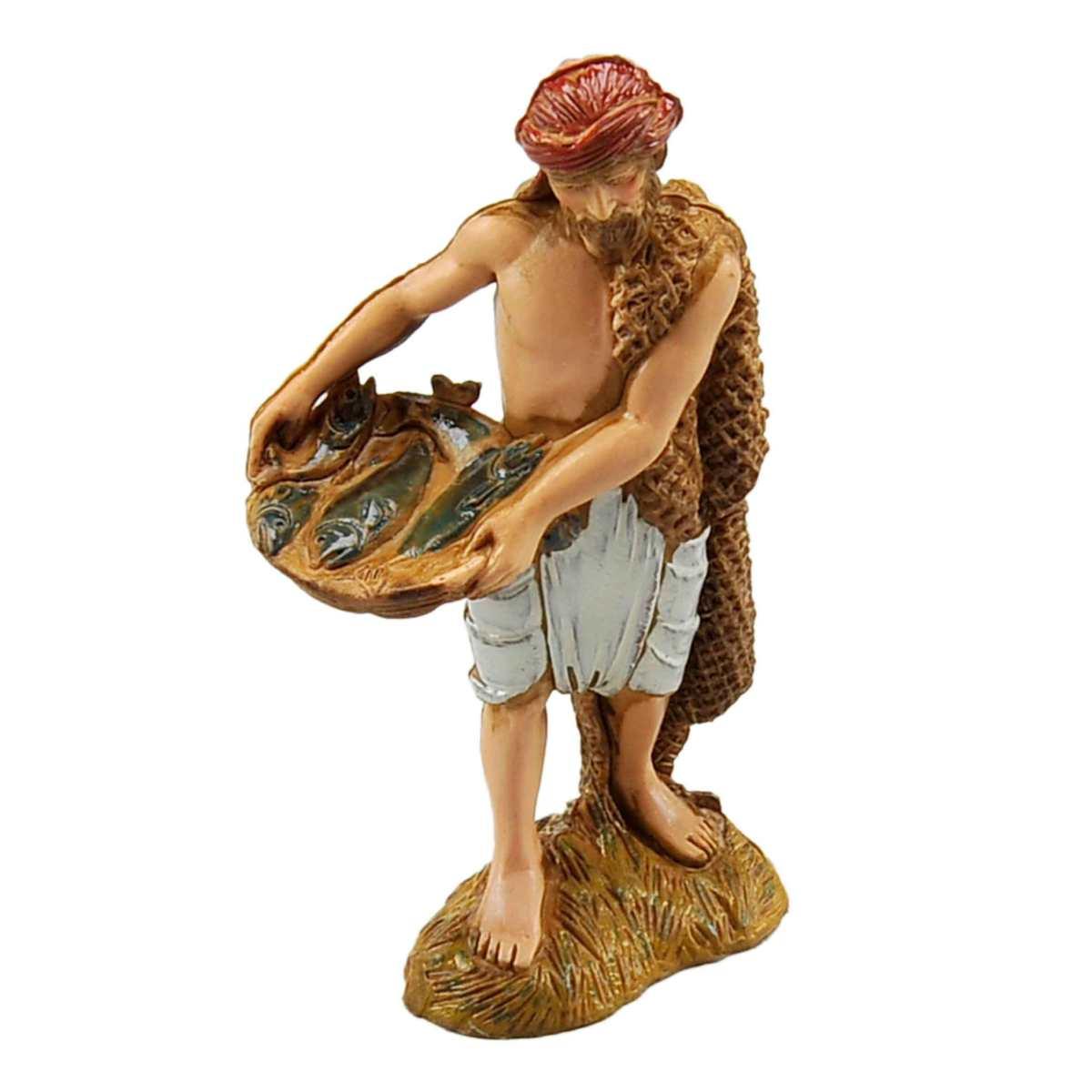 Statua presepe 10 cm pescivendolo cesta pesce