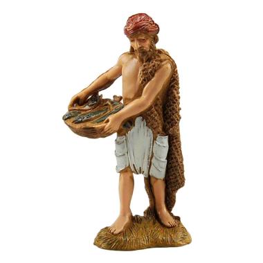 Statua presepe 10 cm pescivendolo cesta pesce