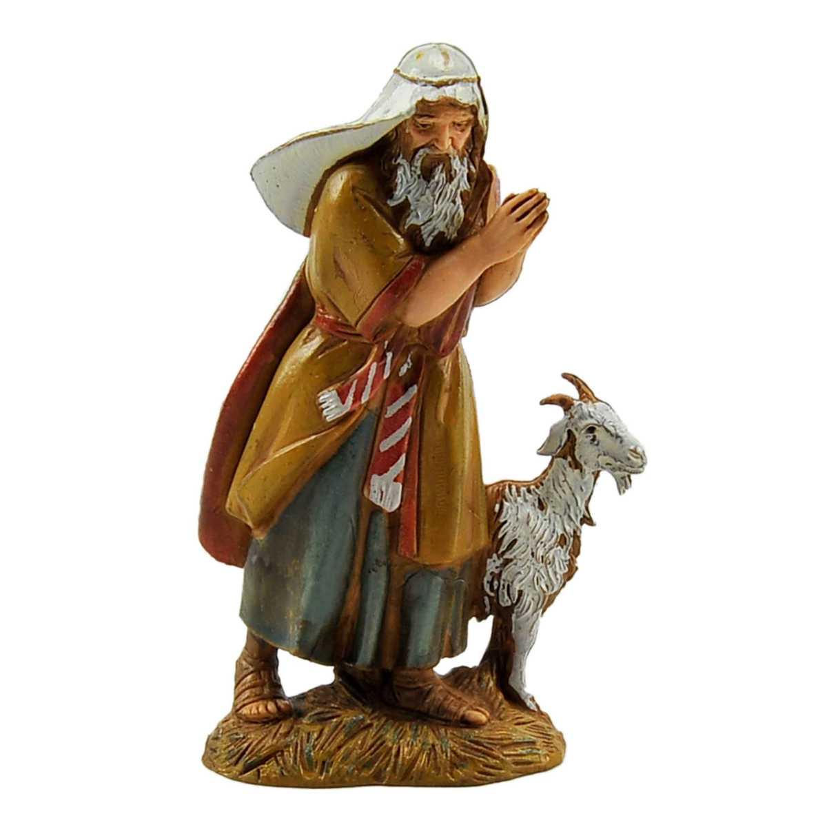 Statua presepe 10 cm vecchio che prega capretta
