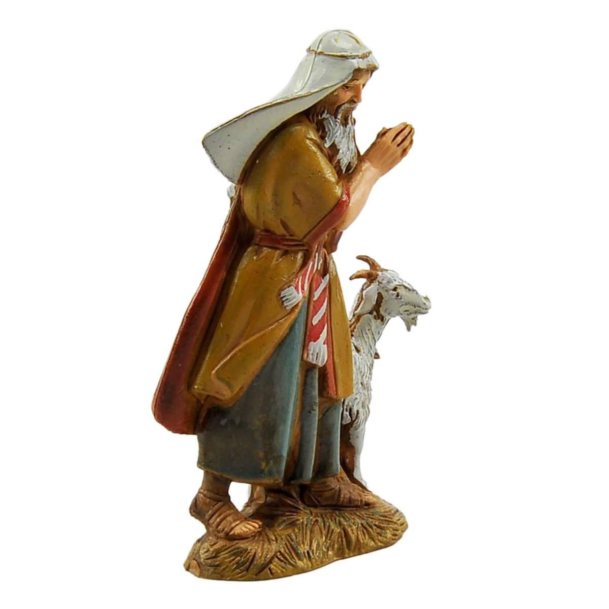 Statua presepe 10 cm vecchio che prega capretta