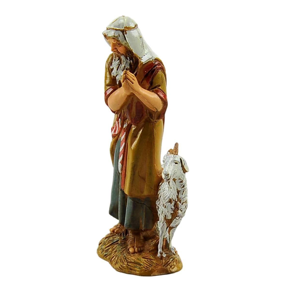 Statua presepe 10 cm vecchio che prega capretta