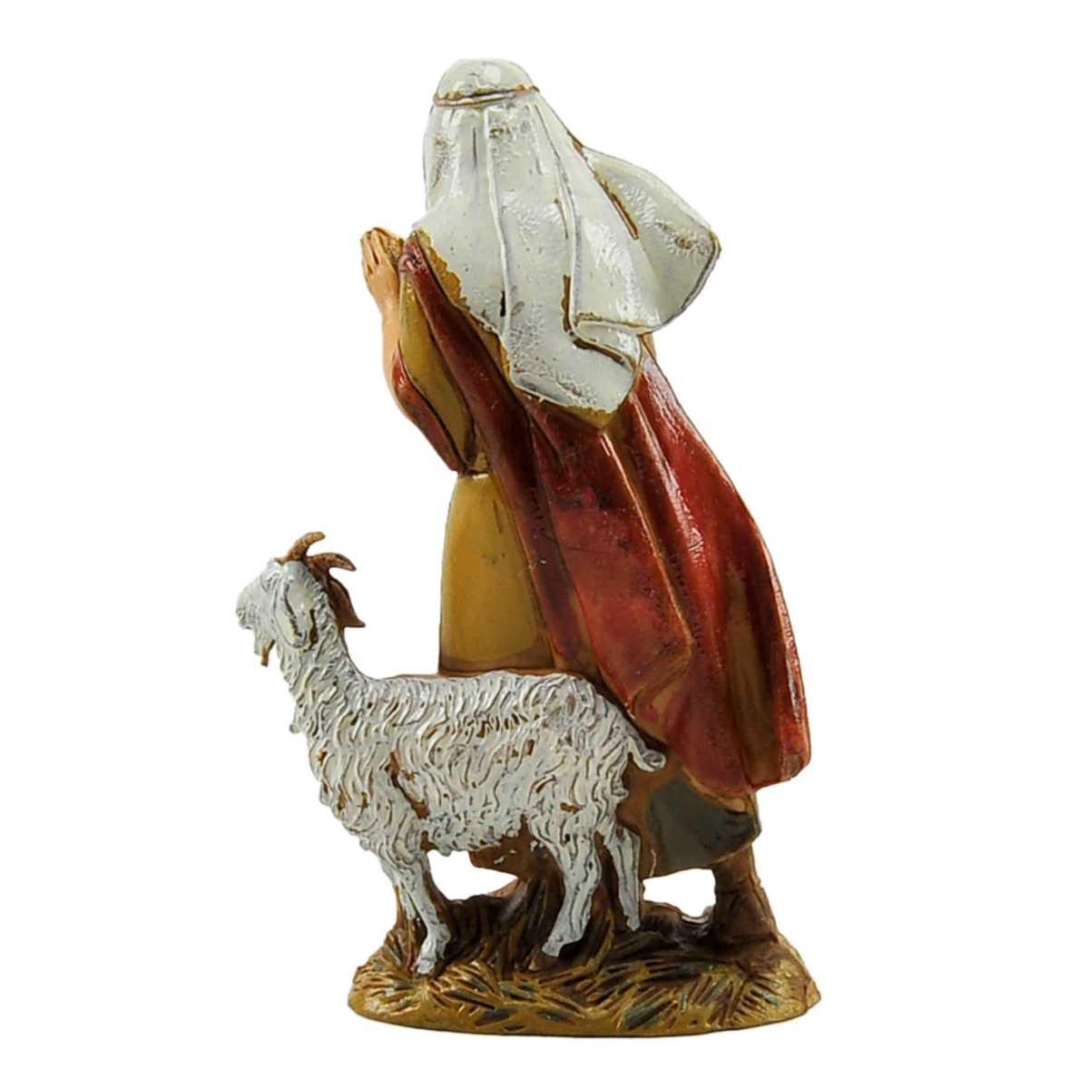 Statua presepe 10 cm vecchio che prega capretta