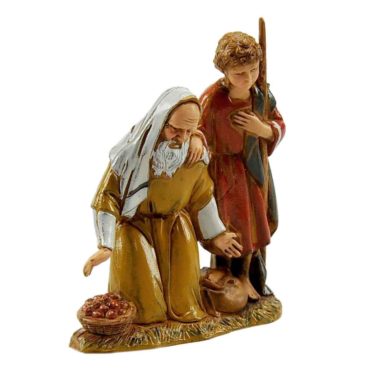 Statua presepe 10 cm pastore inginocchiato bimbo