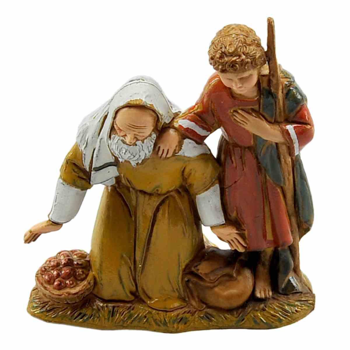 Statua presepe 10 cm pastore inginocchiato bimbo