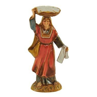 Statua presepe 10 cm donna cesta sulla testa