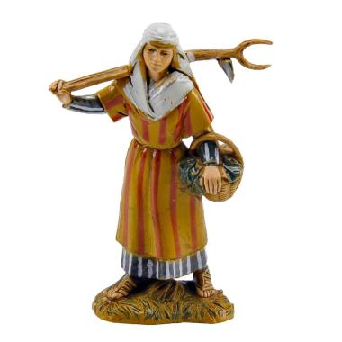 Statua presepe 10 cm contadinella forcone cesto
