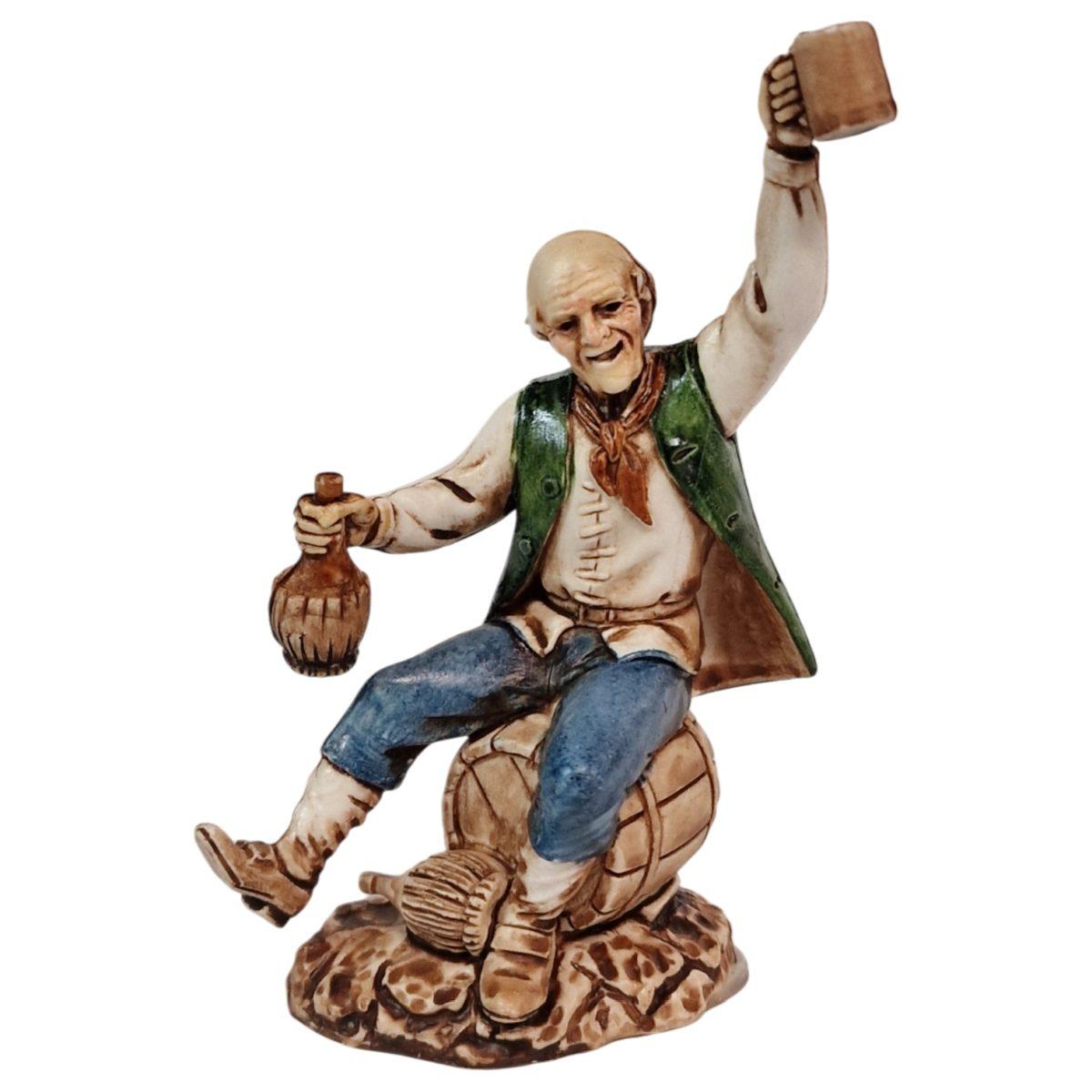Statua presepe 10 cm bevitore con fiasco di vino e calice