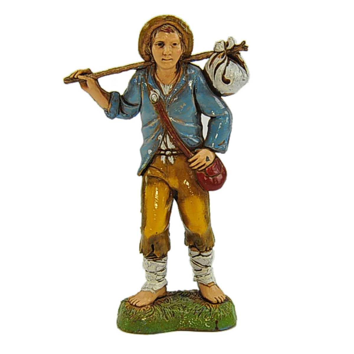 Statua presepe 10 cm giovane bastone fagotto