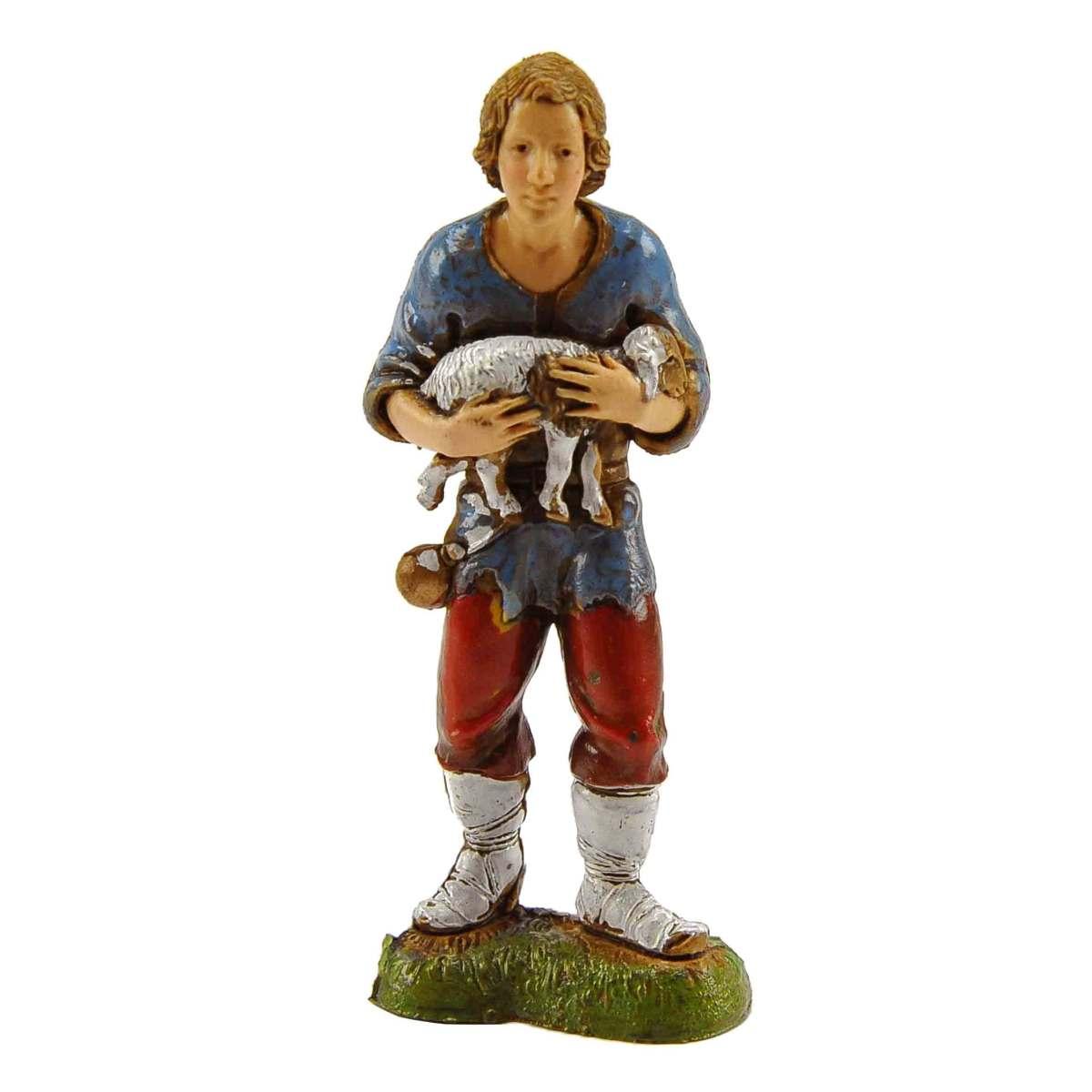 Statua presepe 10 cm pastorello agnello in braccio