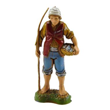 Statua presepe 10 cm pescatore canna da pesca cesta