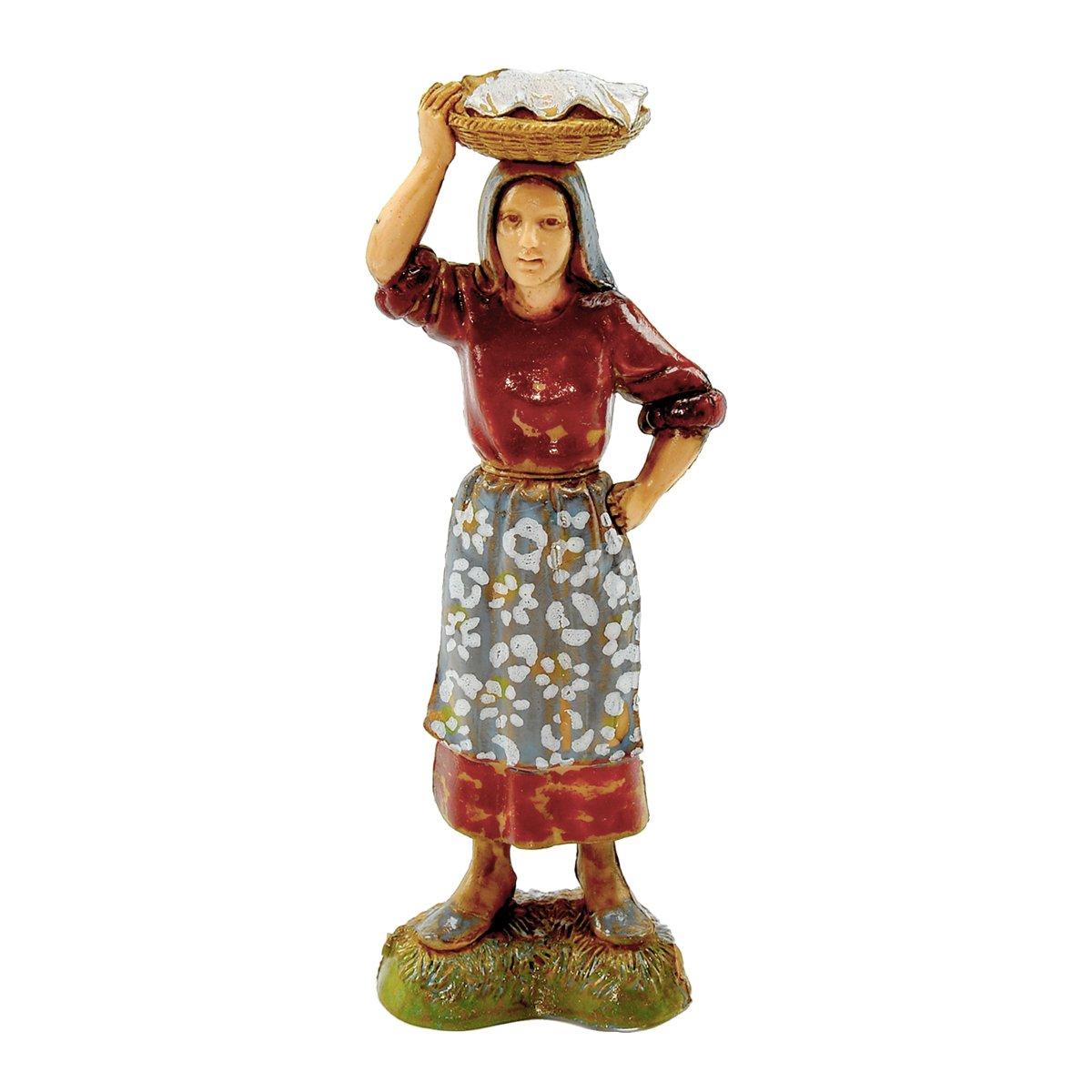 Statua presepe 10 cm donna cesta in testa