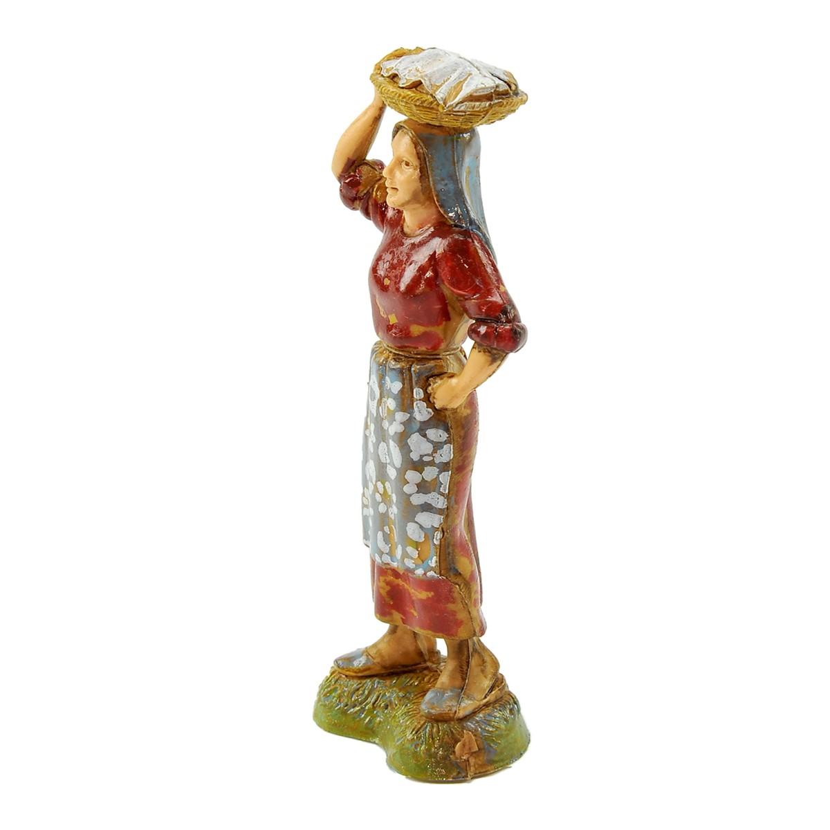 Statua presepe 10 cm donna cesta in testa