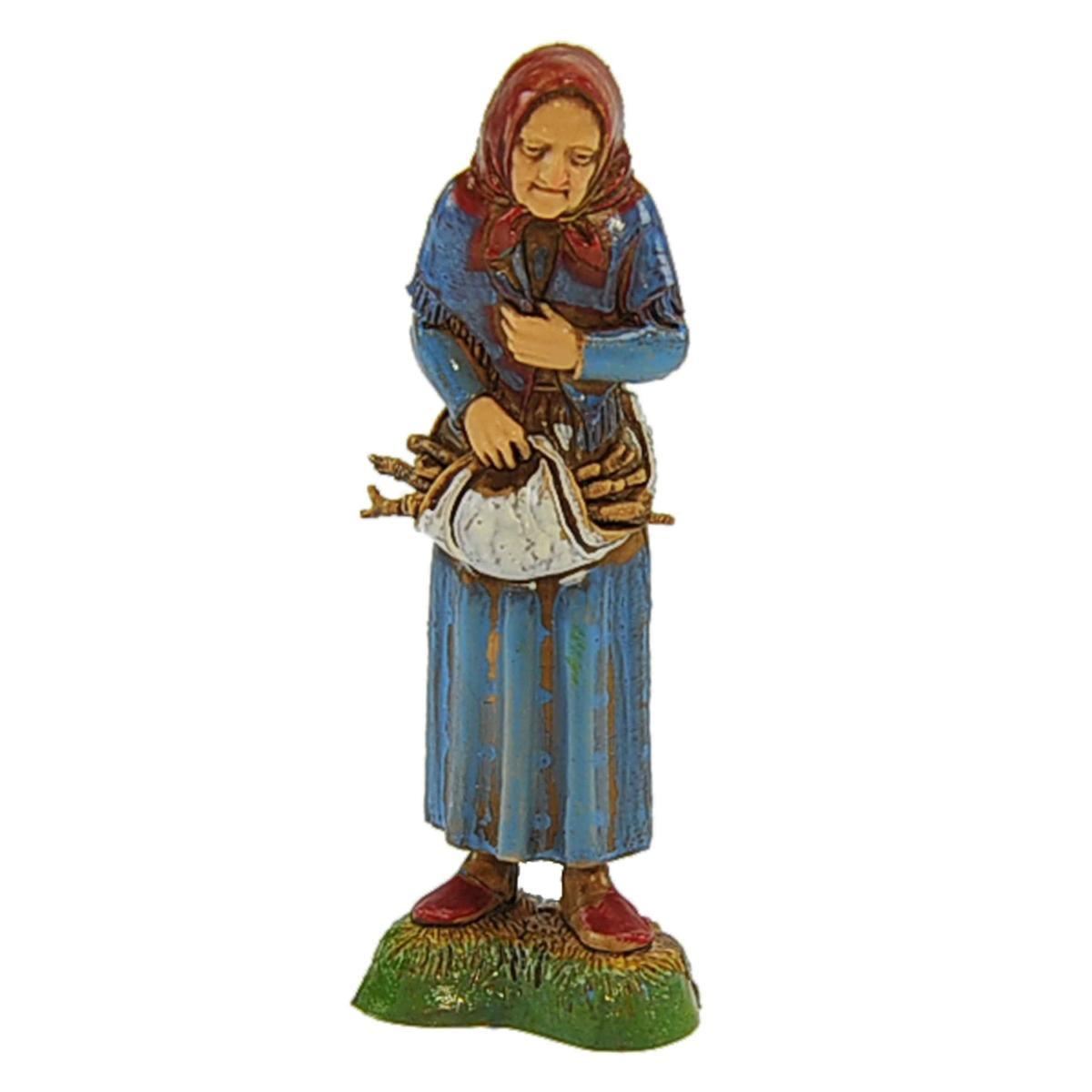 Statua presepe 10 cm vecchia legna nel grembiule
