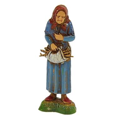 Statua presepe 10 cm vecchia legna nel grembiule