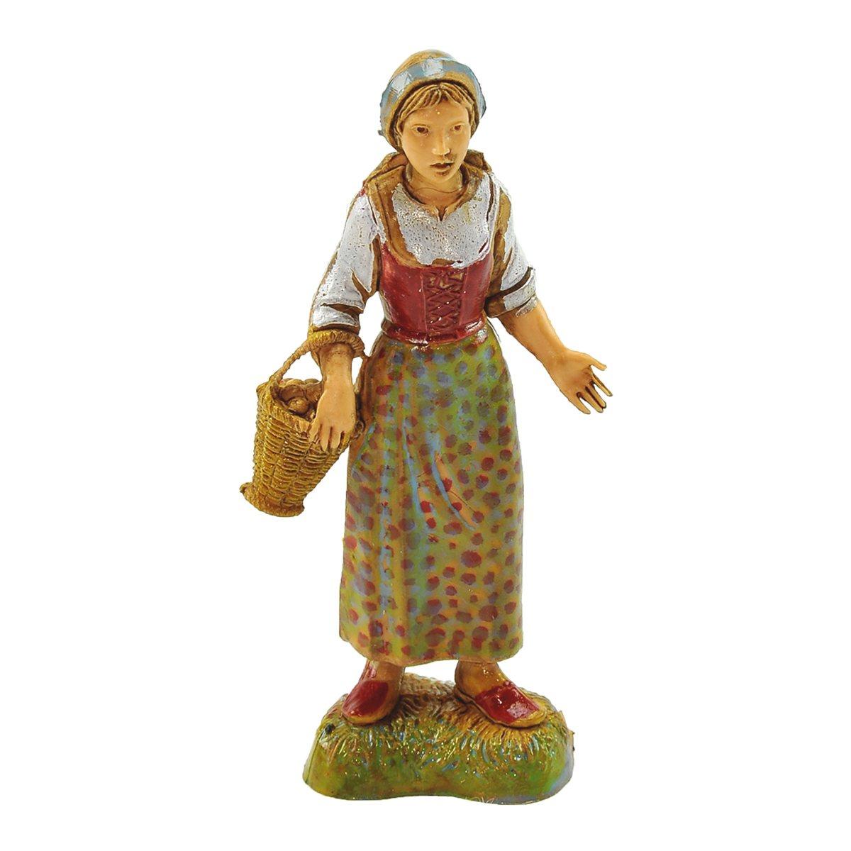 Statua presepe 10 cm donna cesta al braccio