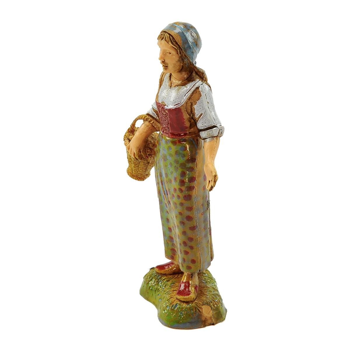Statua presepe 10 cm donna cesta al braccio