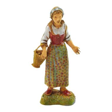 Statua presepe 10 cm donna cesta al braccio