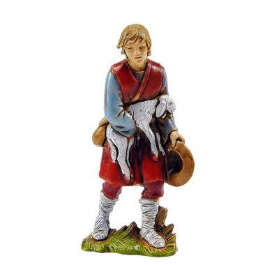 Statua presepe 8 cm pastore cappello agnello