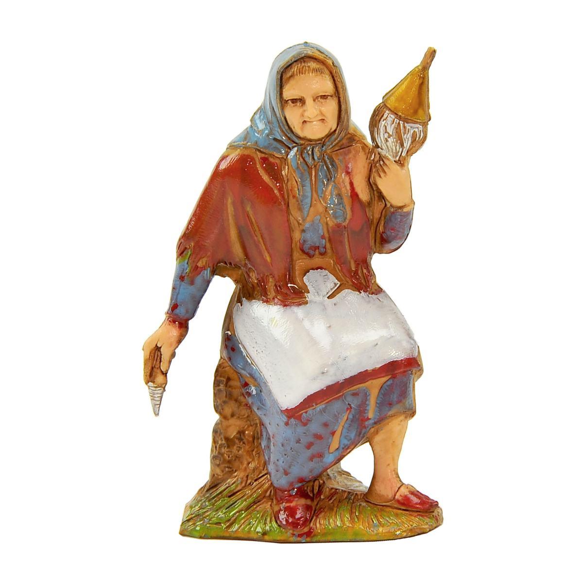 Statua presepe 8 cm donna filatrice seduta