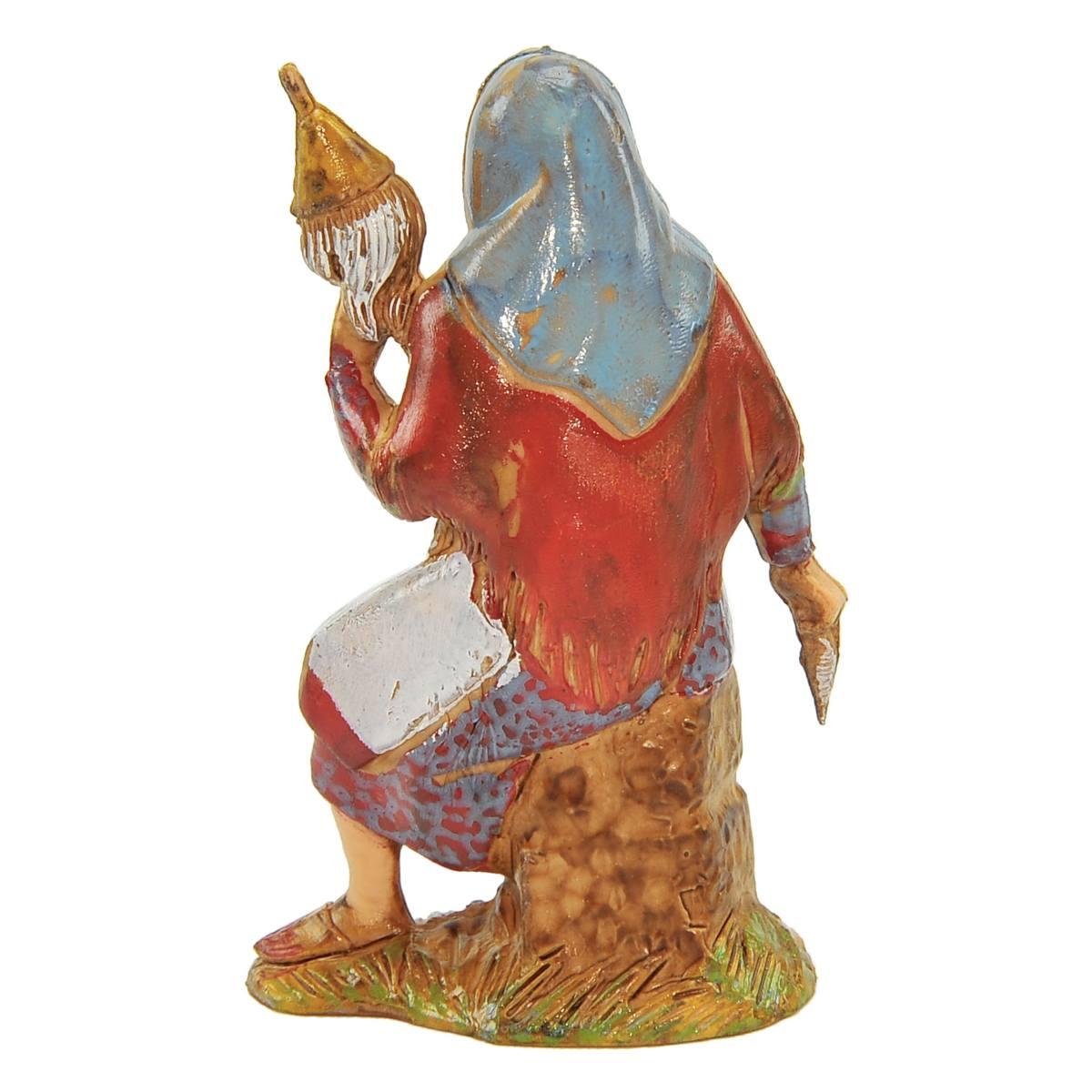 Statua presepe 8 cm donna filatrice seduta