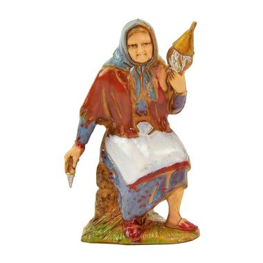 Statua presepe 8 cm donna filatrice seduta