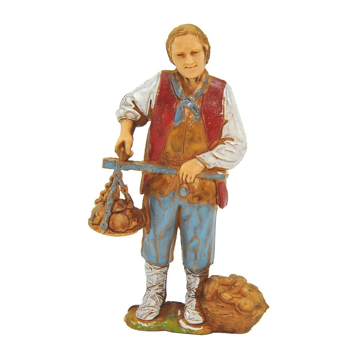 Statua presepe 8 cm venditore funghi cesta bilancia