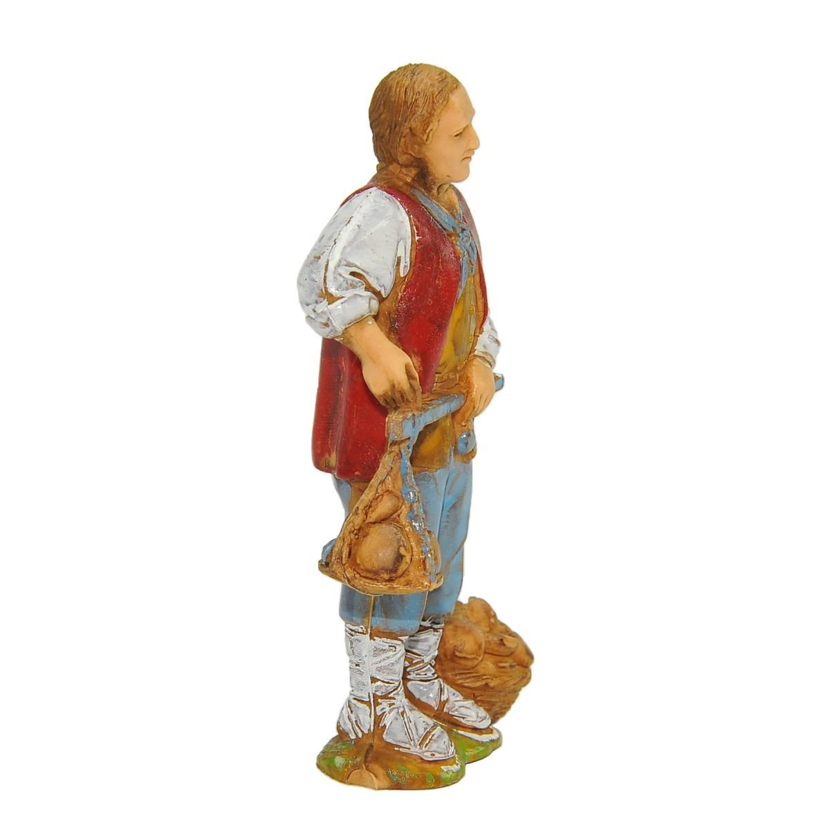 Statua presepe 8 cm venditore funghi cesta bilancia