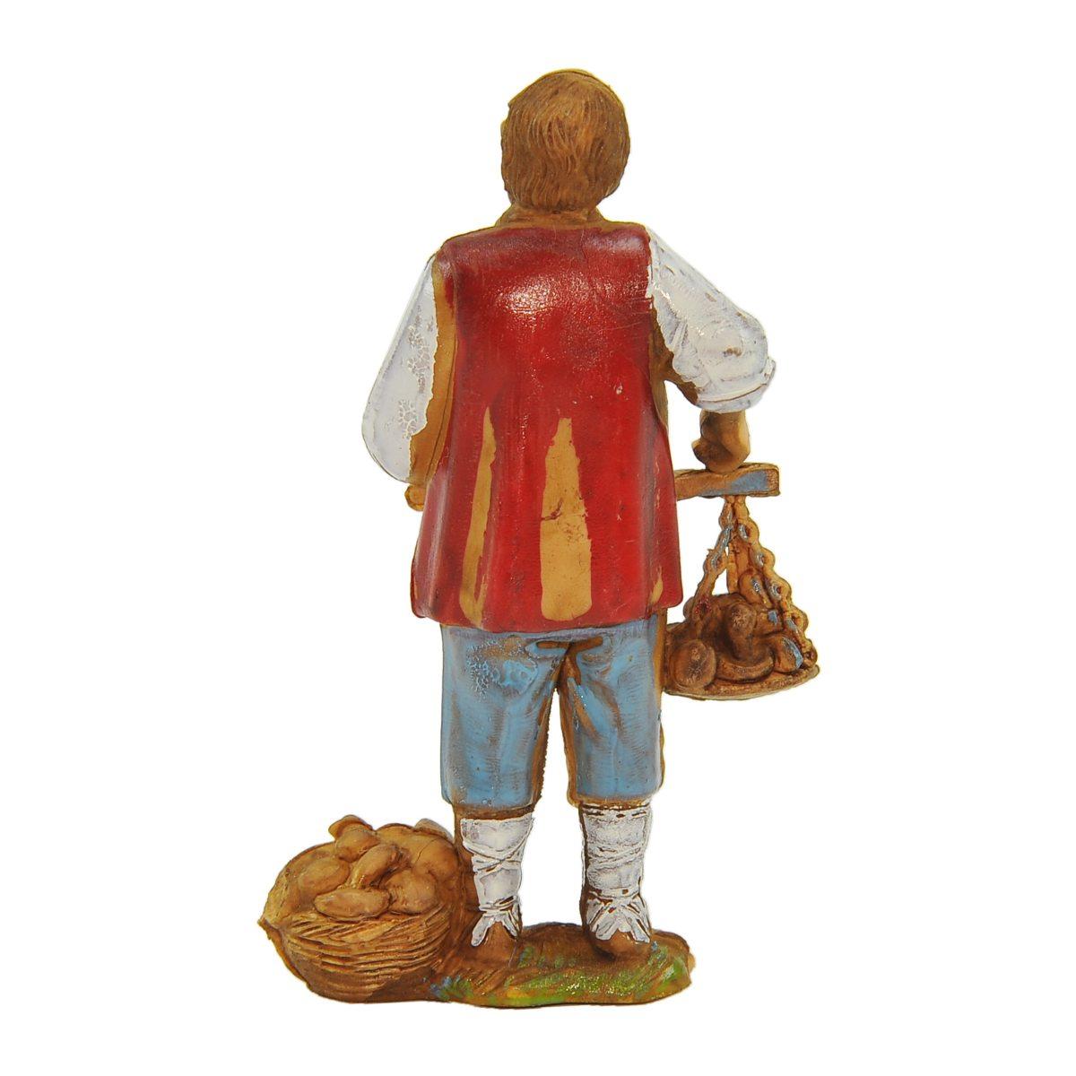 Statua presepe 8 cm venditore funghi cesta bilancia