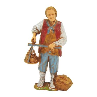 Statua presepe 8 cm venditore funghi cesta bilancia