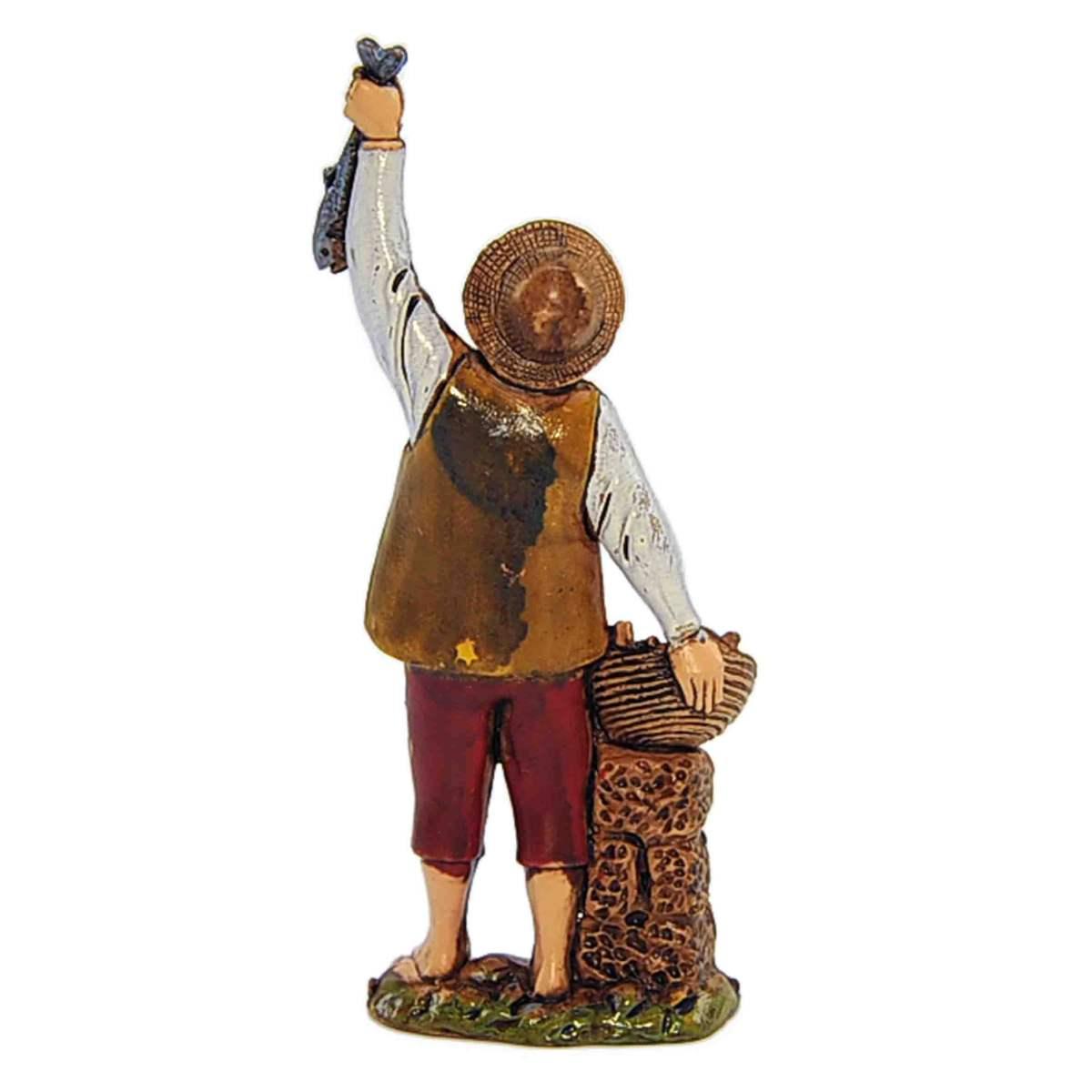 Statua presepe 8 cm pescivendolo con cesta di pesce