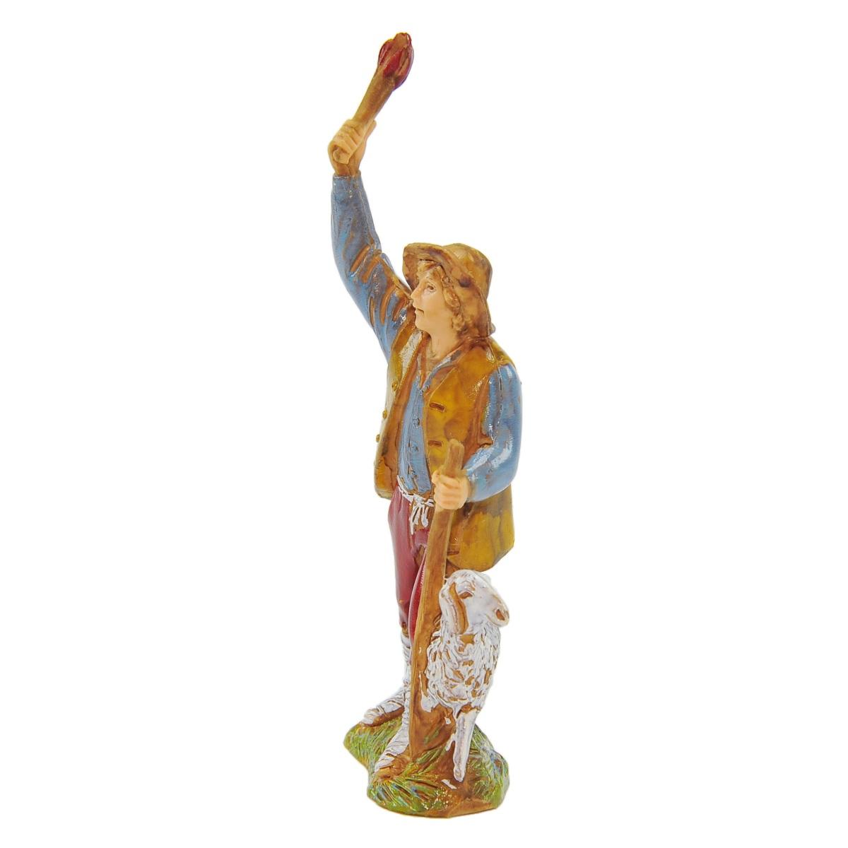 Statua presepe 8 cm pastore fiaccola pecora