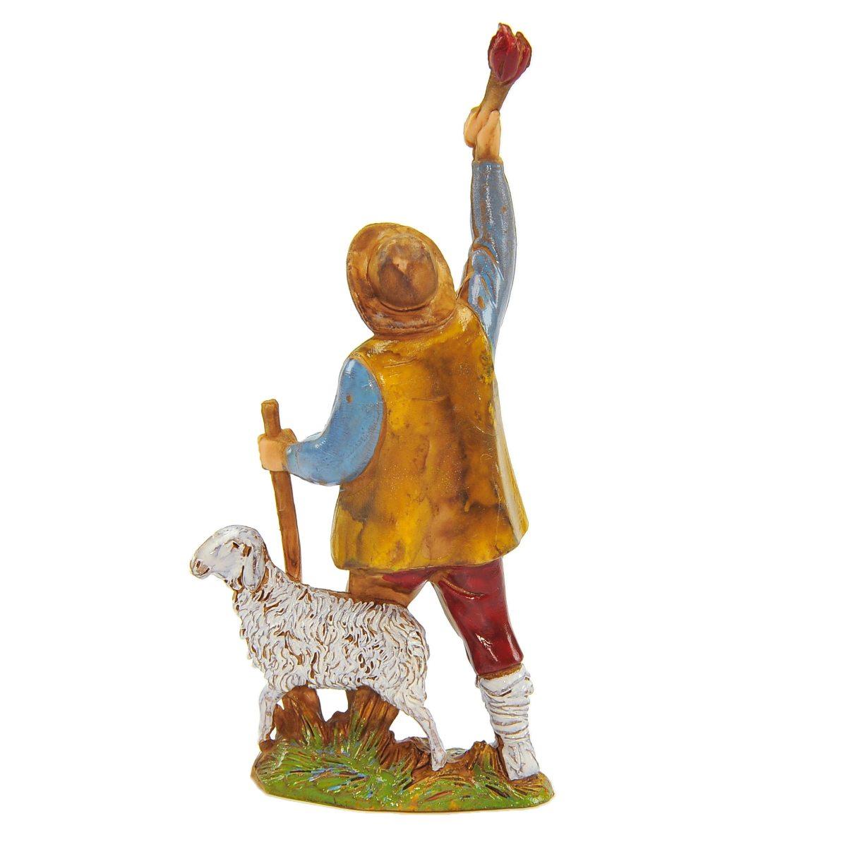 Statua presepe 8 cm pastore fiaccola pecora