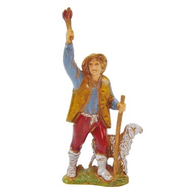 Statua presepe 8 cm pastore fiaccola pecora