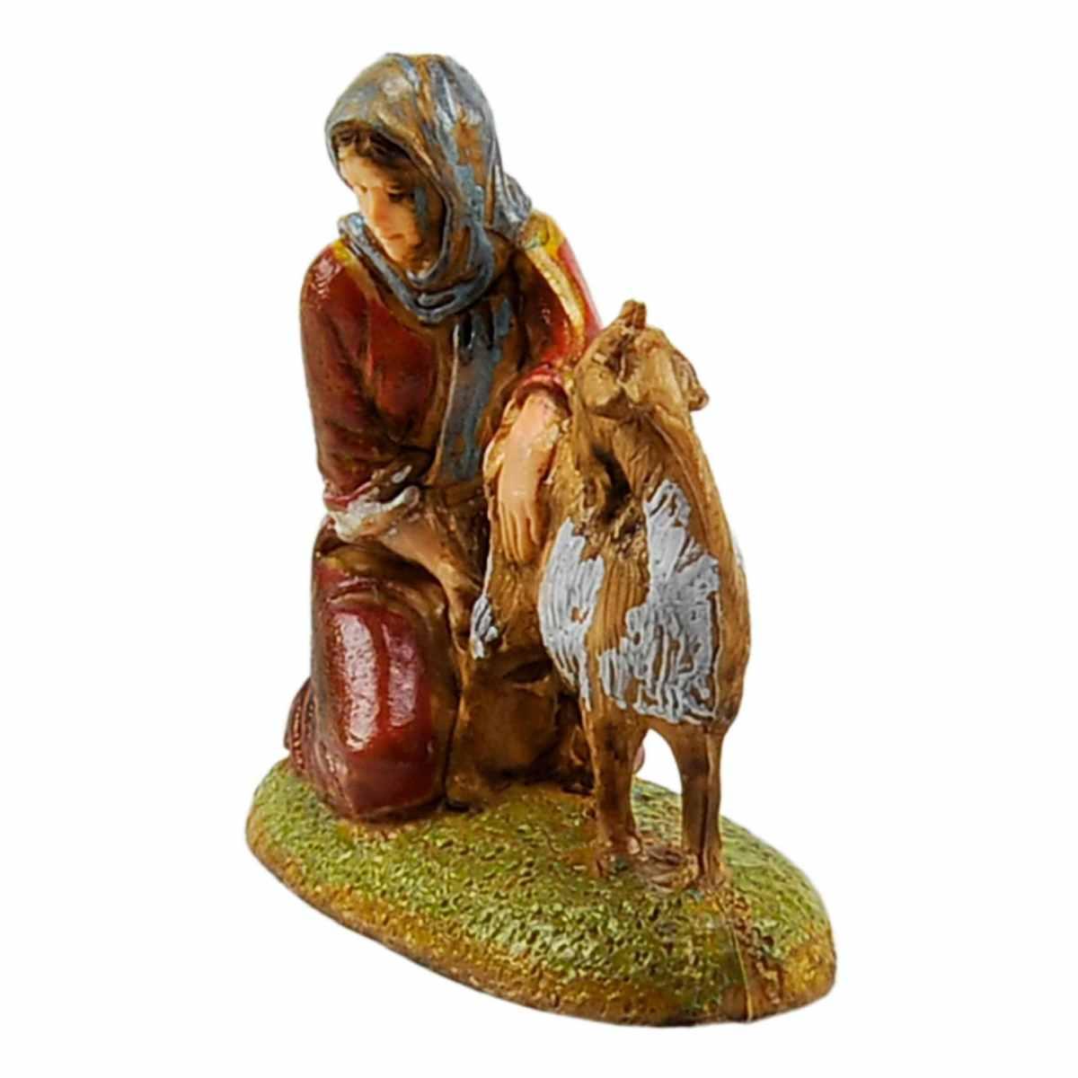 Statua presepe 6 cm mungitrice con capretta