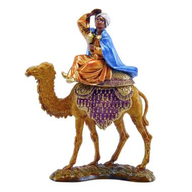 Statua presepe 10 cm re magio baldassarre veste arancione cammello