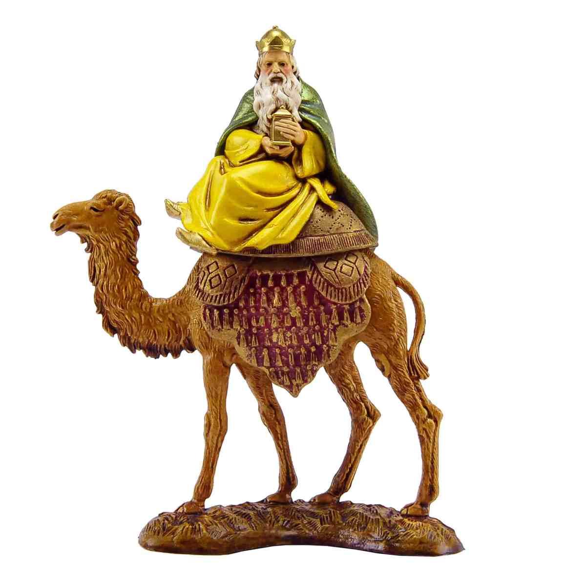 Statua presepe 10 cm re magio melchiorre veste gialla cammello