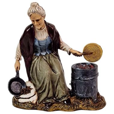 Statua presepe 12 cm donna bracere castagne padella