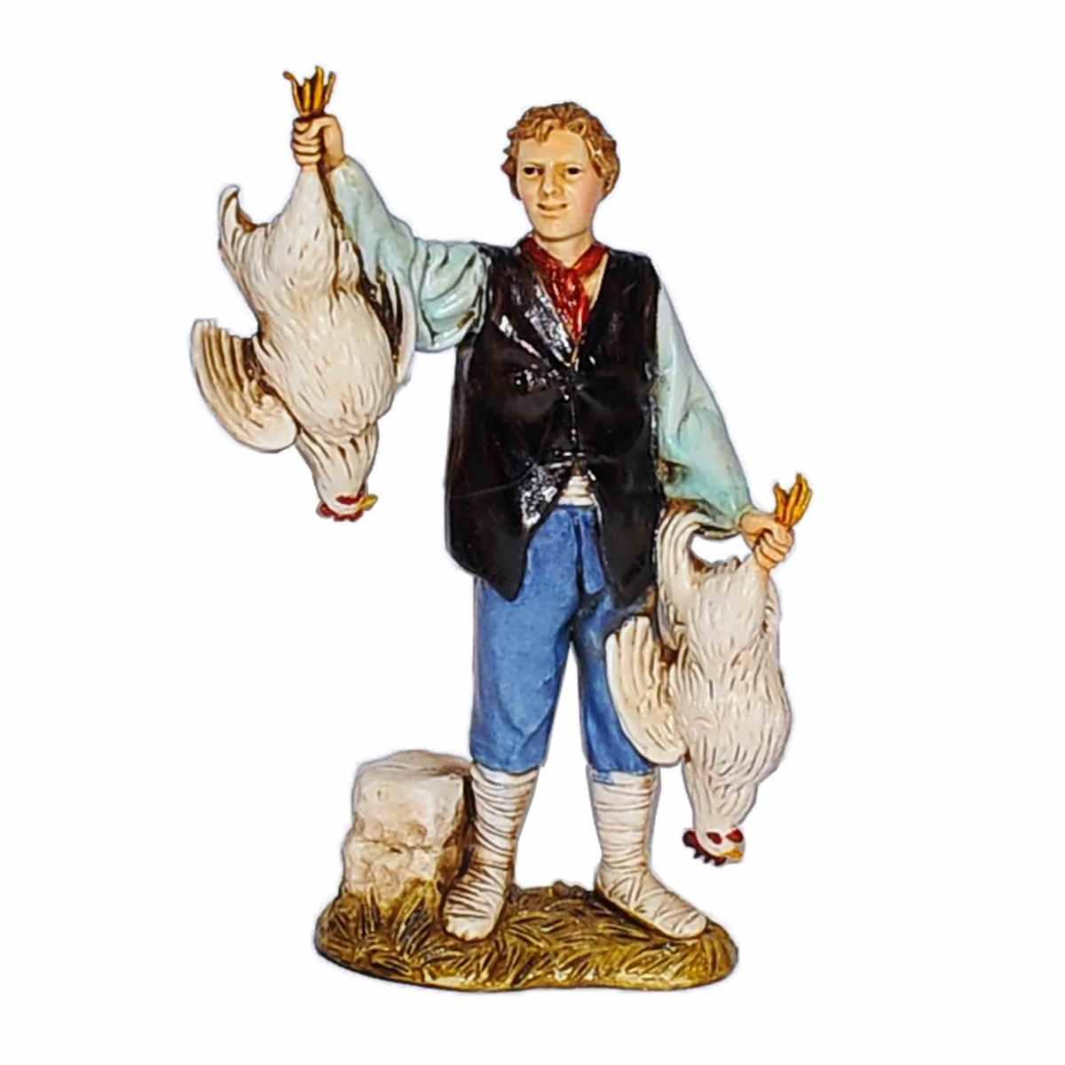 Statua presepe 12 cm pollivendolo 2 polli