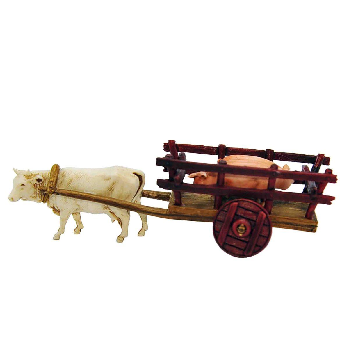 Statua presepe 6 cm carro bue due maiali